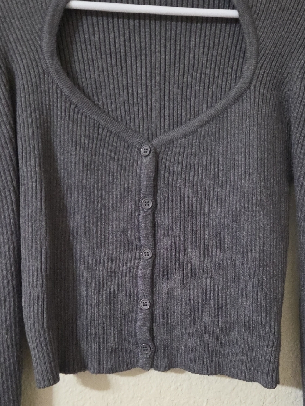 Zara Charcoal Gray Ribbed Heart Cutout Cardigan - Picture 4 of 7